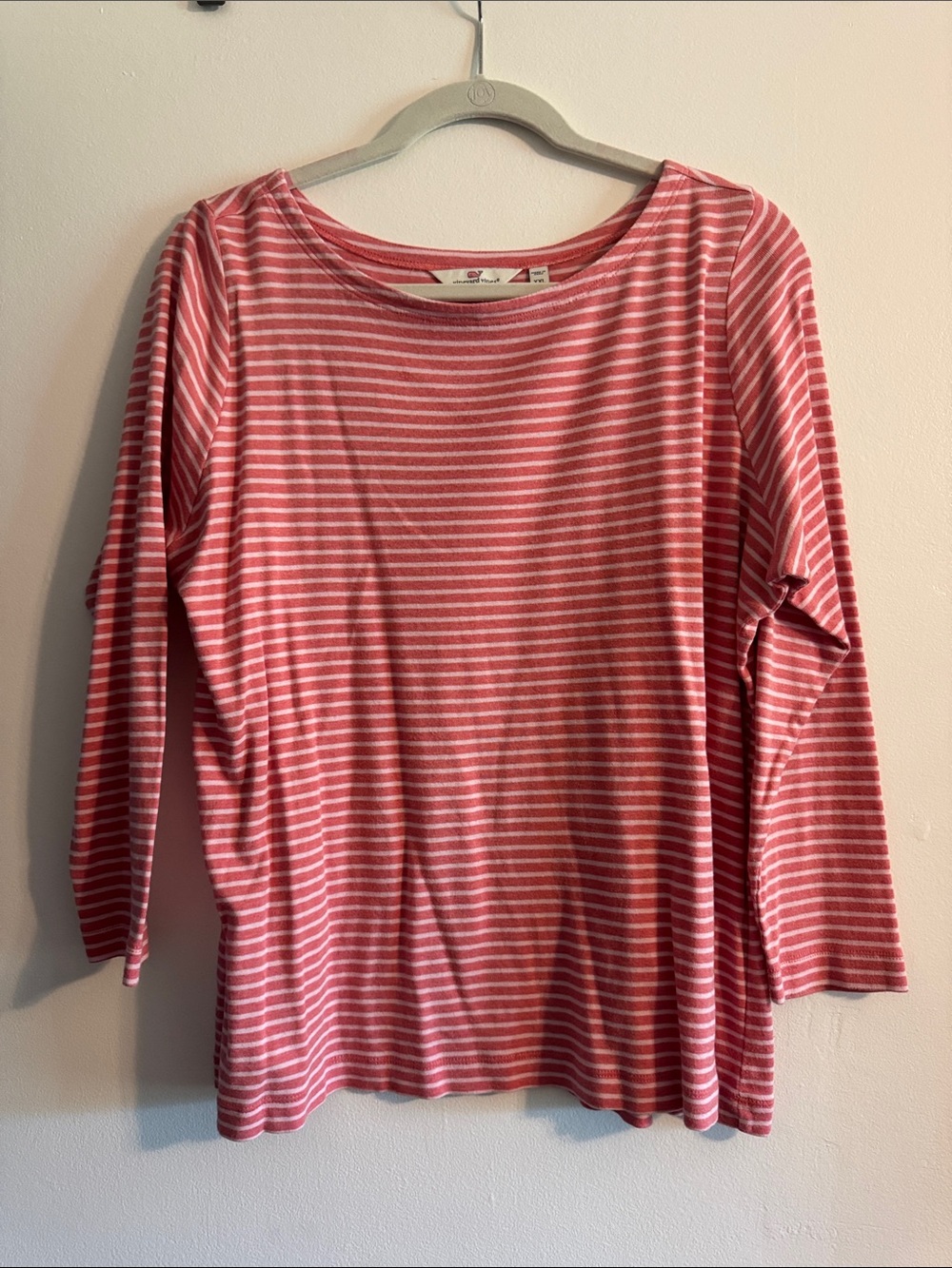 Vineyard Vines Coral Pink & White Striped Long-Sleeve Tee